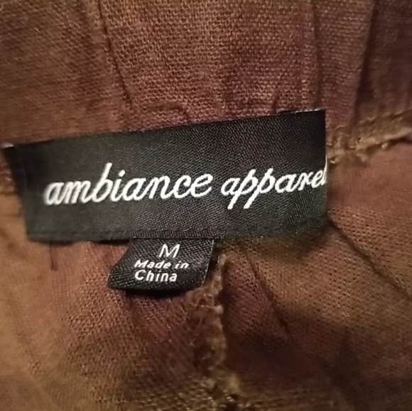 AMBIANCE Apparel High Waist Wide Leg Crop Pants Linen Blend NWT Sz.M Drawstring - Picture 4 of 8